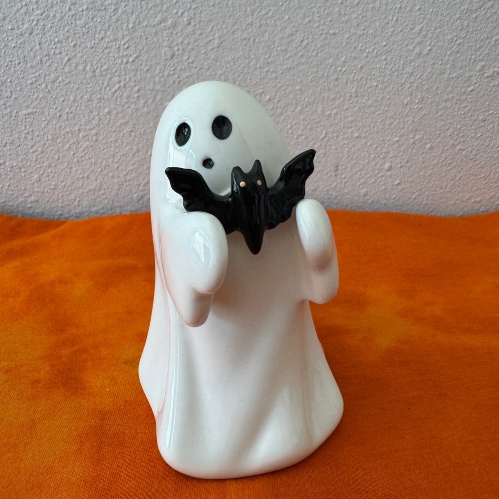 Ceramic Ghost 4.5” with Bat Halloween Figurine.